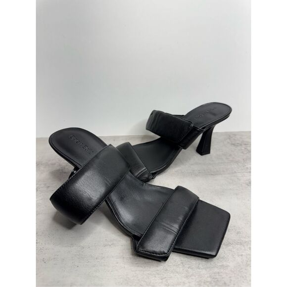 Open Edit Sandals Size 7.5 Qarly Heeled Black Open Square Toe Slip On Heels - Picture 6 of 8
